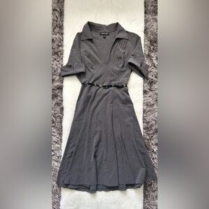 Grey pleated flare dress with belt